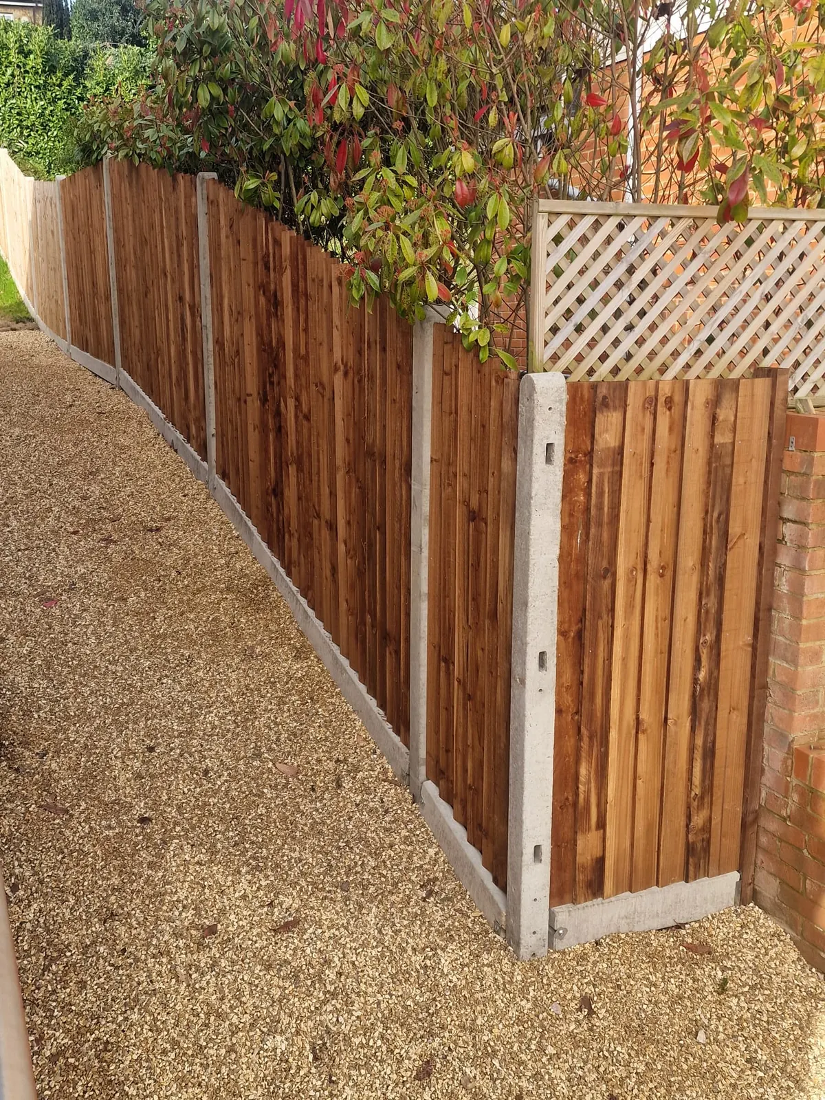 Closeboard wood fence with gravel path - Reading